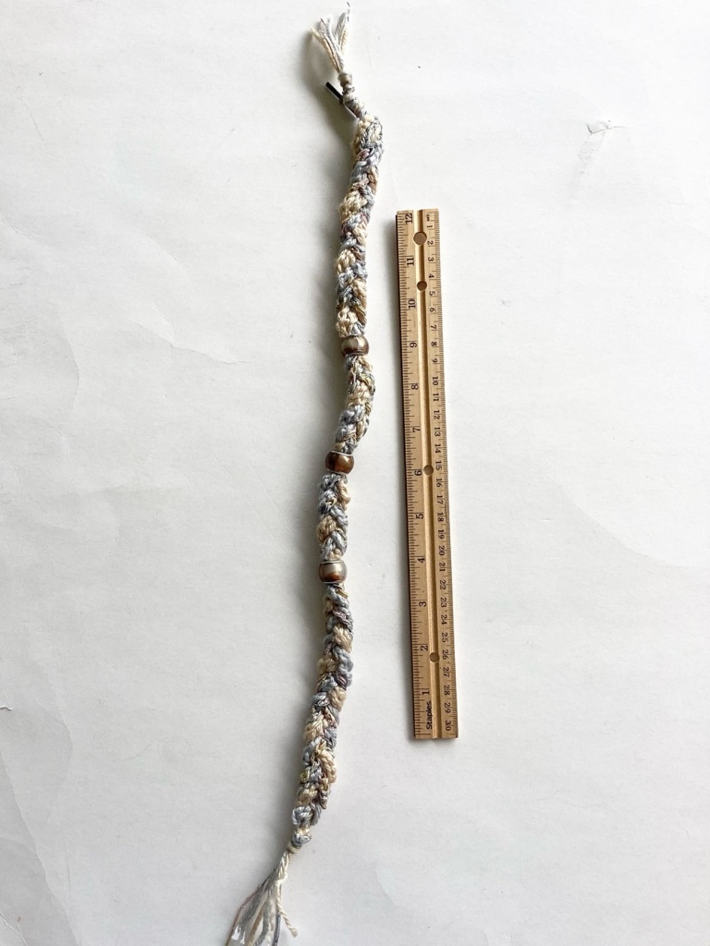 Necklace Hand Crafted Braided Boho Beaded Silver Grey Cream 18” - Picture 9 of 14